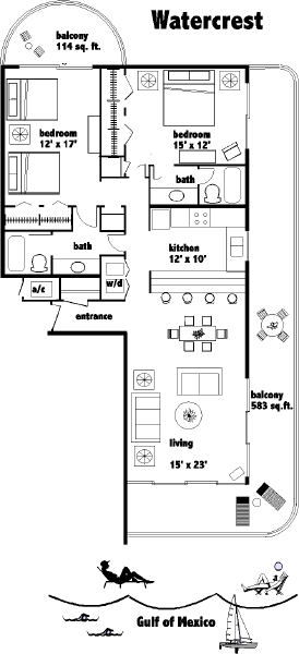 End unit 2 bedroom 2bath floor plan - east end